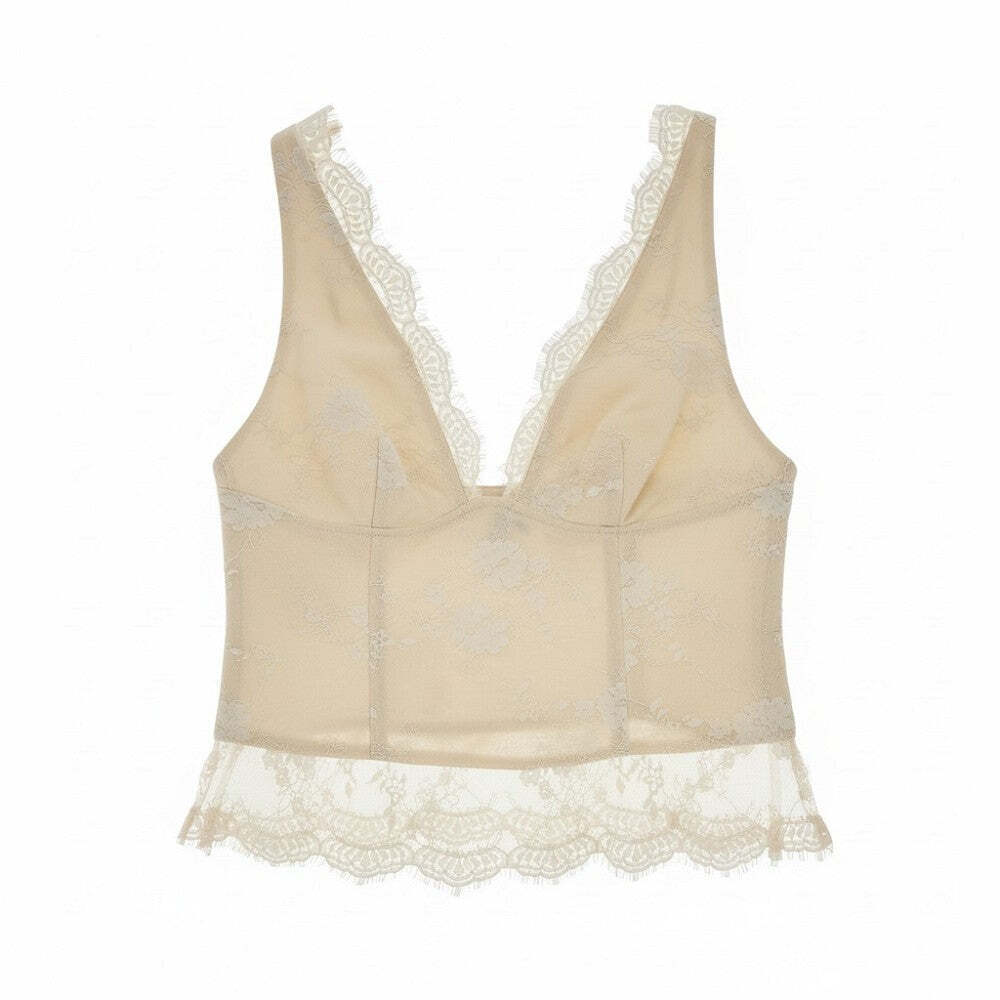 Pinko Bonded Linen And Lace Top